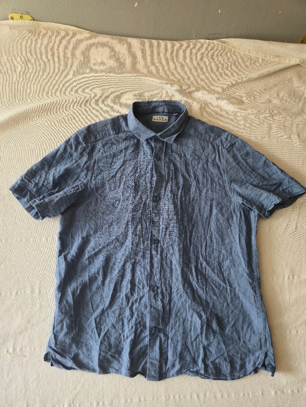 Ike Behar Men's Short Sleeve Linen Cotton Blend Shirt Size XL Blue